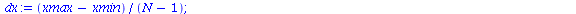 `:=`(my_int, proc (`::`(f, operator), `::`(N, integer), `::`(xmin, float), `::`(xmax, float)) local i, intf, x, dx; `:=`(dx, `/`(`*`(`+`(xmax, `-`(xmin))), `*`(`+`(N, `-`(1))))); `:=`(x, Array([seq(`+...